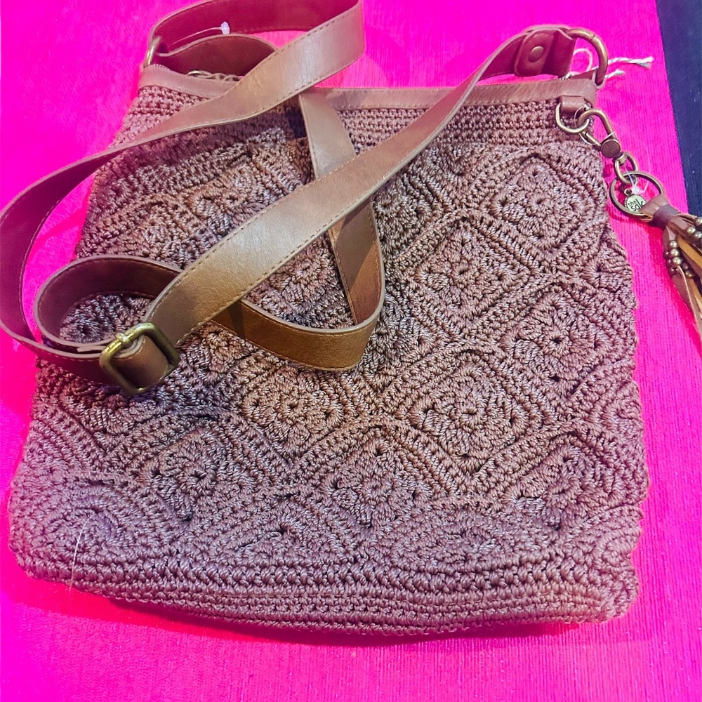 The Sak Handcrafted Crochet brown Crossbody